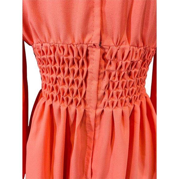 Vintage 1960s Peach Mini Dress Keyhole Shirred Waist | W 30-34" - Picture 8 of 10
